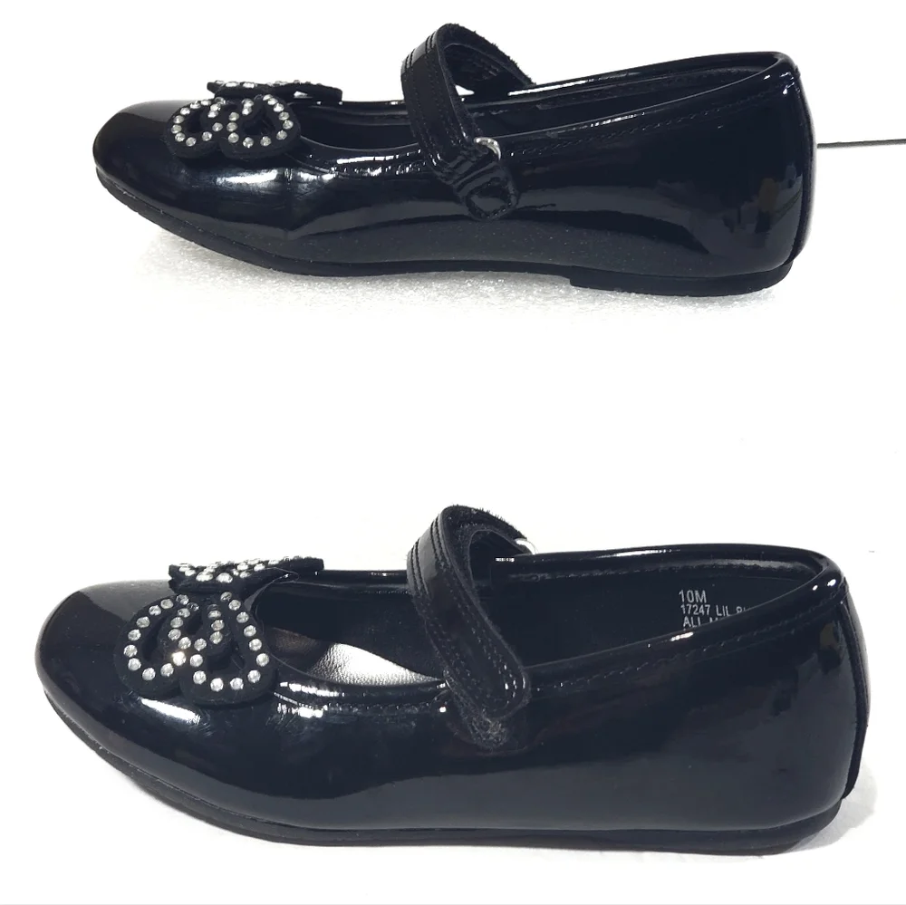 Rachel Shoes Lil Bianca 17247 Black Mary Jane Flats Rhinestone Bow Shoe Size 10M